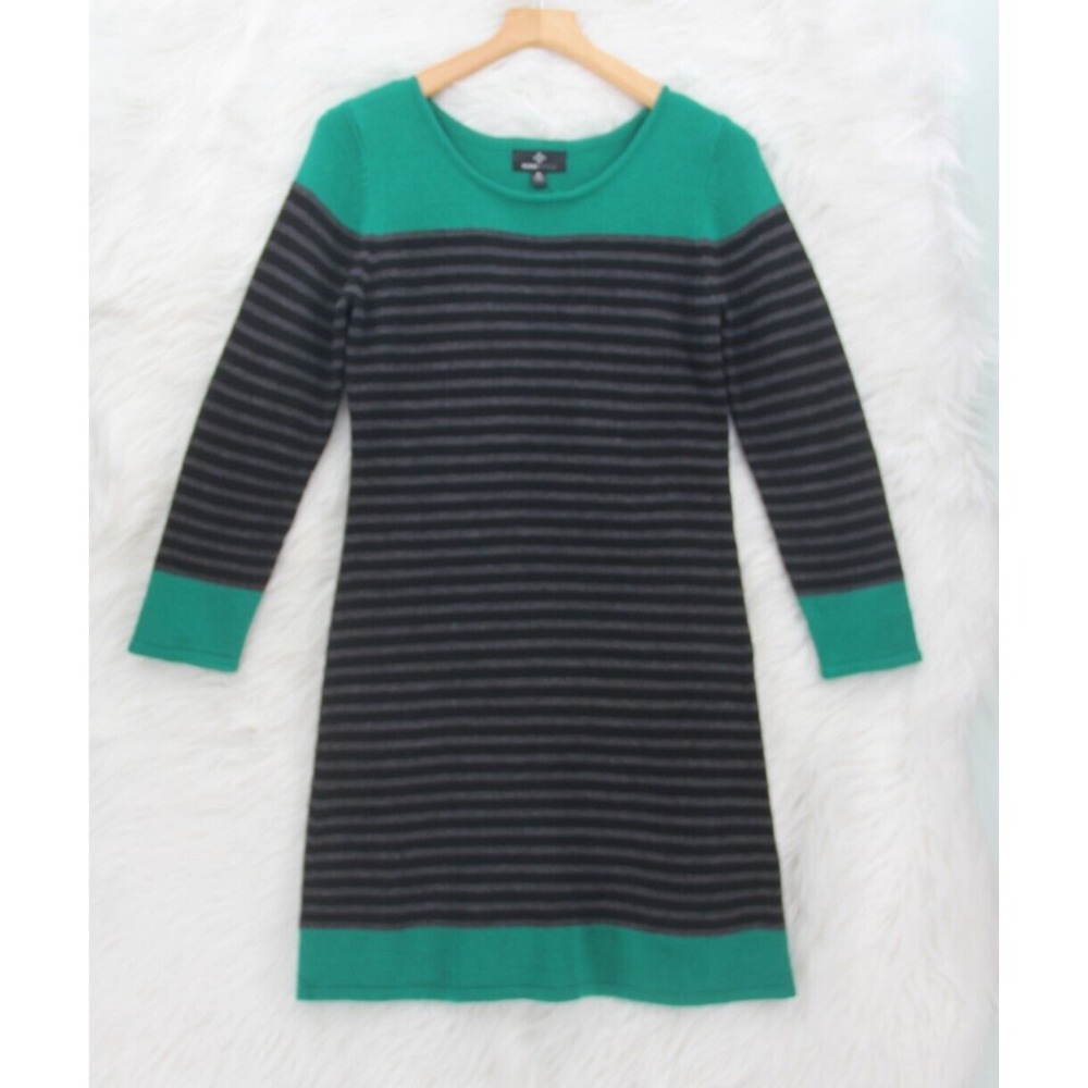 Ronni Nicole Women's Long Sleeve Green Black Gray Stripe Sweater Dress Sz M #243